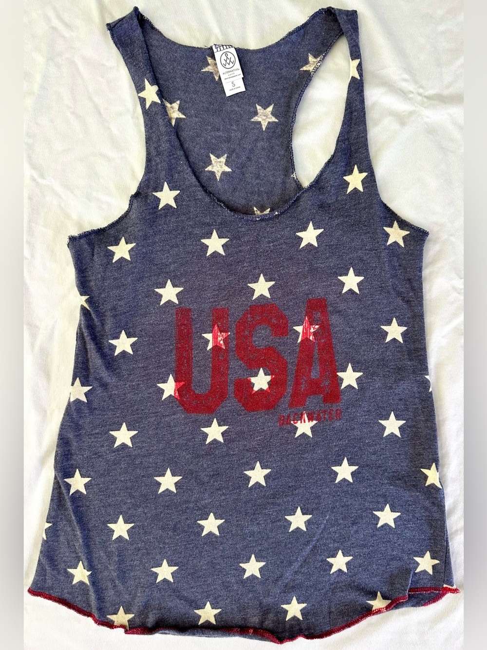 Alternative Apparel Blue Star Print USA Racerback Tank Top Size Small